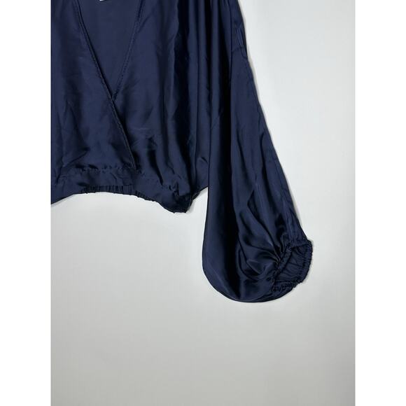 NWT Free People Womens Midnight Vibes Blouse XS Satiny Cropped‎ Boho Indigo Blue - Picture 9 of 16